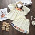 Bear Leader Girls Suit Summer Beige Short Sleeved Colorful Sunflower Print Top + Pants Two-piece Set Sweet Children's Clothing