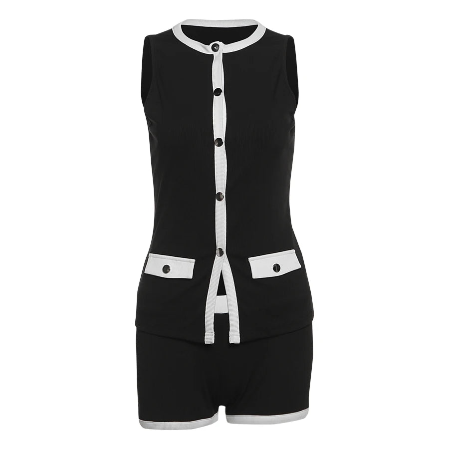 Sisterlinda Spring Release Junior Fashion Mini Sexy High Street Short Suit K25S63285 Girl Knit Solid Slim Sleeveless Vest Suit