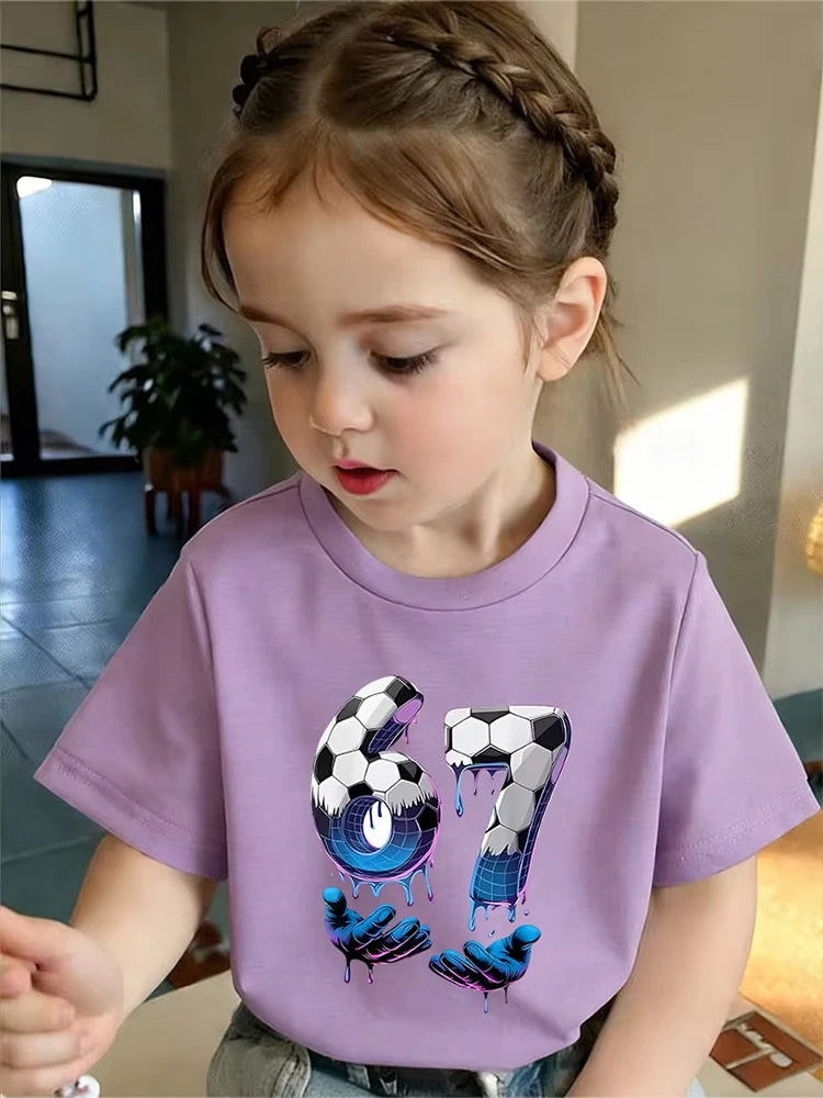 Kids Black 67 Sports Themed T-Shirt, Soft Cotton, Everyday Wear for Boys & Girlsdf0193