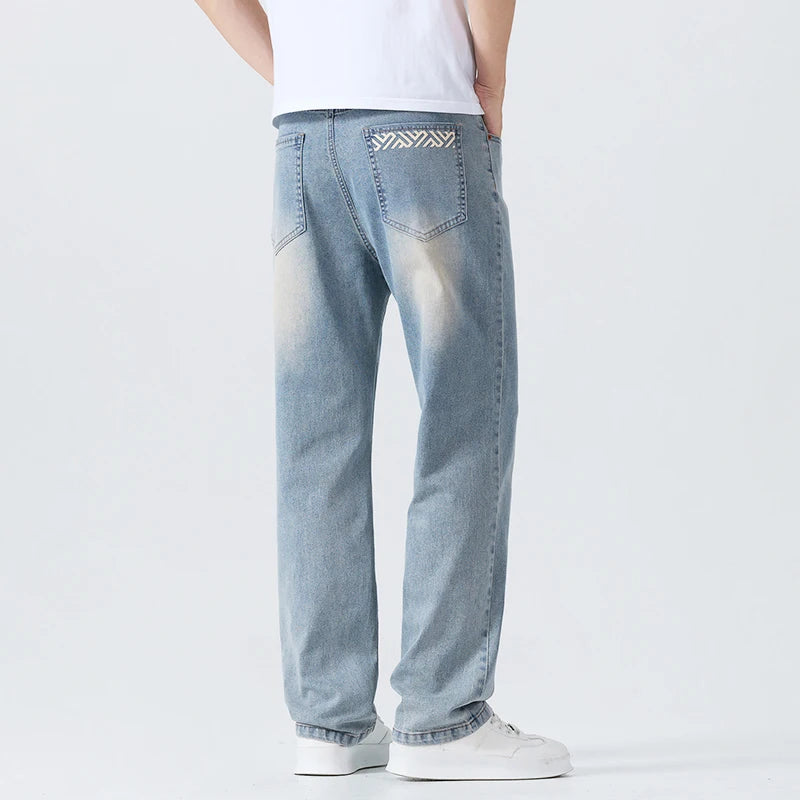 Men's Summer Thin Comfortable Jeans, Fashionable and Breathable Business Straight Pants, Loose Retro Casual Denim Trousers