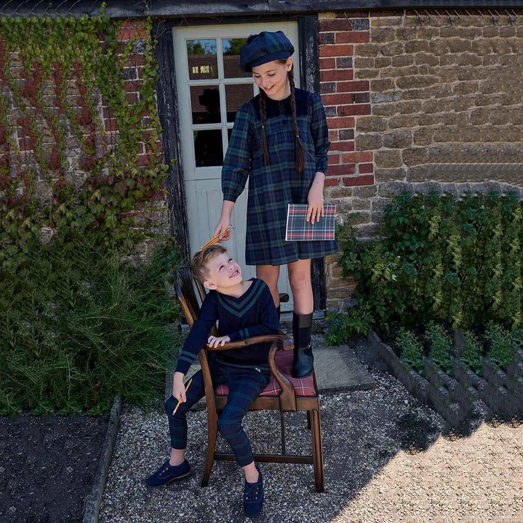 AS Navy Collection AW25 Girls Plaid Dress Two Color Patchwork Sweater Baby Romper Boys Blazer Pants Family Matching Clothing
