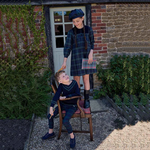 AS Navy Collection AW25 Girls Plaid Dress Two Color Patchwork Sweater Baby Romper Boys Blazer Pants Family Matching Clothing