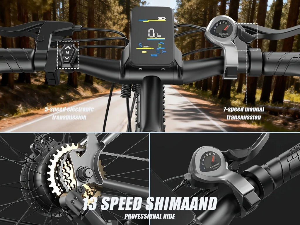 UPlee G73 Adults Electric Bike 740W Motor Electric Bicycle 48V 13AH removable battery e bike 26"Tire Mountain Electric Dirt Bike