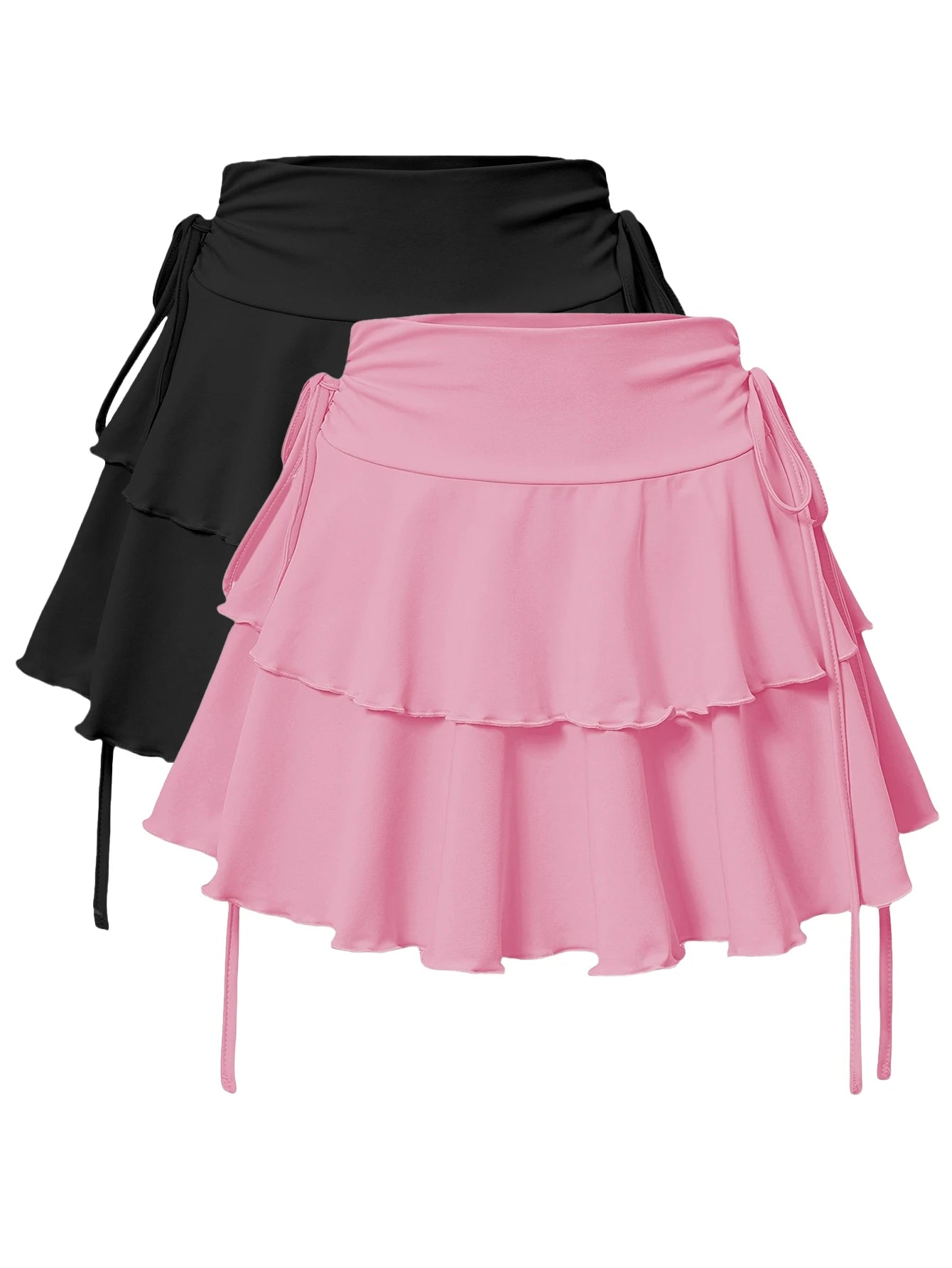 2025 New Solid Color Skirt Women Summer Fashion Outdoor Versatile High Waist Slim Fit Elastic Waist Sexy Mini Short Skirt 2Piece