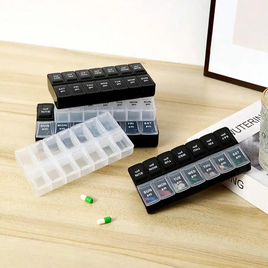 14-Grid Color Pill Box, Portable One-Week Pill Box Set, Mini Combination Pill Box Packing, Daily Regular Reminder Pill Box Monday To Sunday Full Coverage Travel Carry-On & Handbag Essentials, Efficient Management Of Vitamins