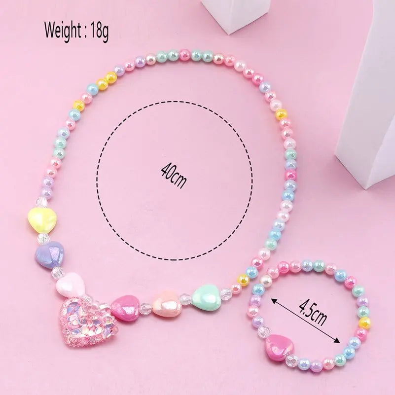 2pcs Colorful Cartoon Unicorn Flower Animal Child Sweater Necklace Bracelet Girl's Gifts Children's Jewelry Kids Toys