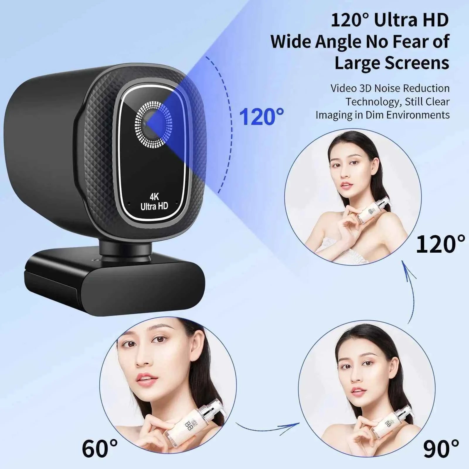 Webcam 4k Streaming Web Camera 1080p 30fps Usb Camera Free Screen Rotation With Dual Ai Noise-cancelling Mic For Tiktok/youtube