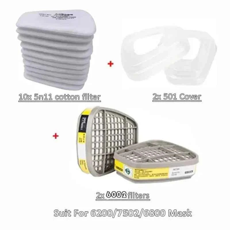 6001 6002 Cartridge 5N11 Cotton Filter Set for 3M 6200 7502 6800 Respirator Dust Gas Chemical Painting Spraying
