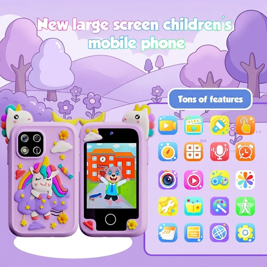 Kids Smartphone Toy with Camera & MP3 Player, Touchscreen Learning Phone for Boys Girls Silicone Pretend Cell Phone Gift