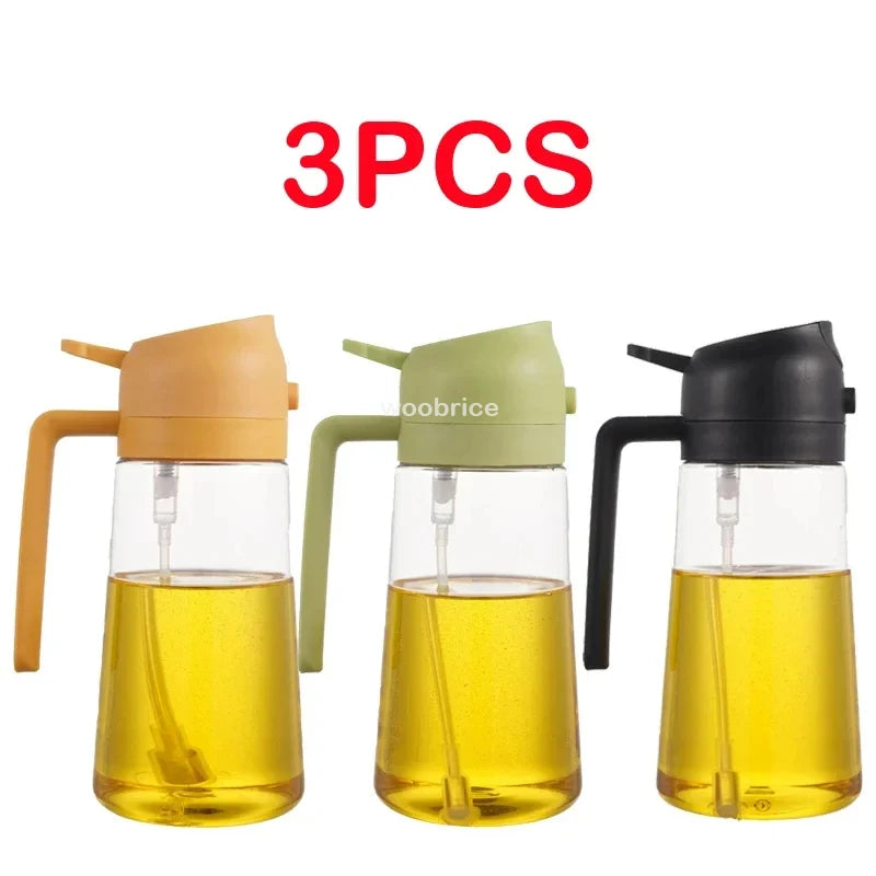 2-in-1 Plastic Oil Dispenser Sprayer 16oz Leakproof Olive Oil Bottle for Cooking Air Fryer BBQ  Picnic Kitchen Tools