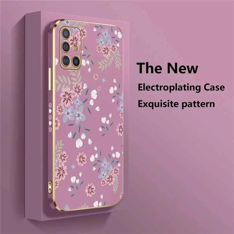 A51 Plating Phone Case For Samsung Galaxy A71 A50 A30 A20 A10 A10S A21S Silicone Soft Pattern Flower Cover Cases