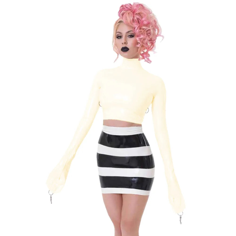 Sexy Crop Tops with Finger High Neck, Slim Skinny Leather, PVC Short Shirts, Vinyl Sexy Top with Lock Key, Club Night