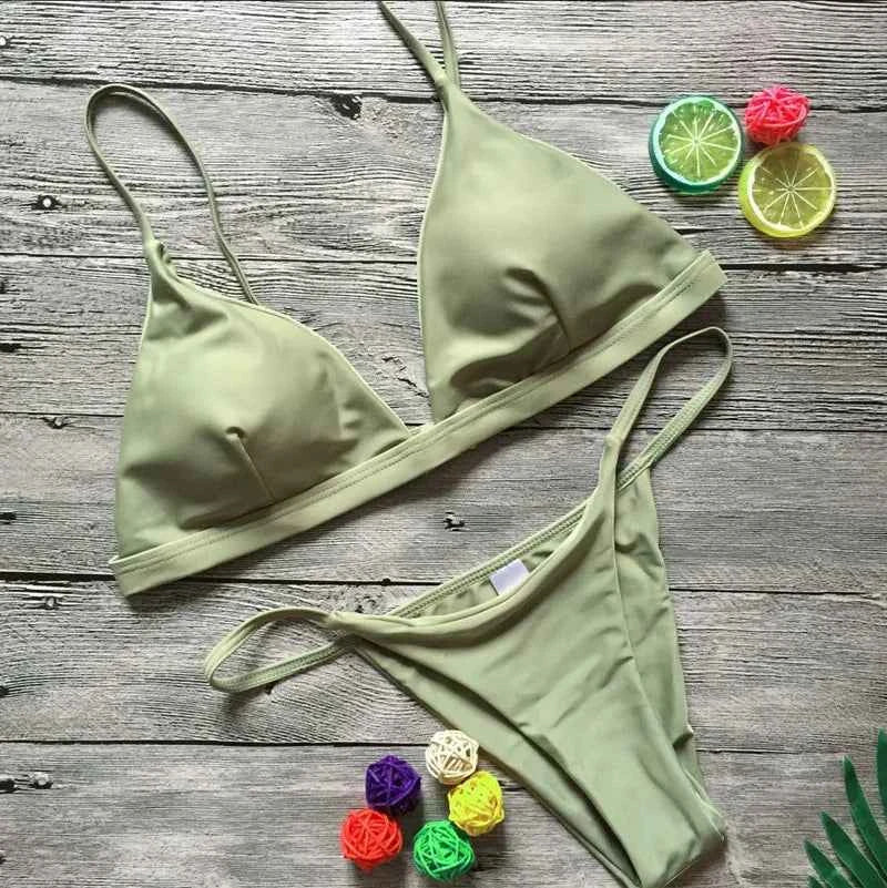 Bikini 2025 New Women's Split Solid Color Adjustable Size Swimsuit