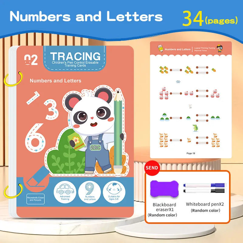 Reusable magic tracking workbook, suitable for children, drawing and control training, thick lines, educational diary, notebook