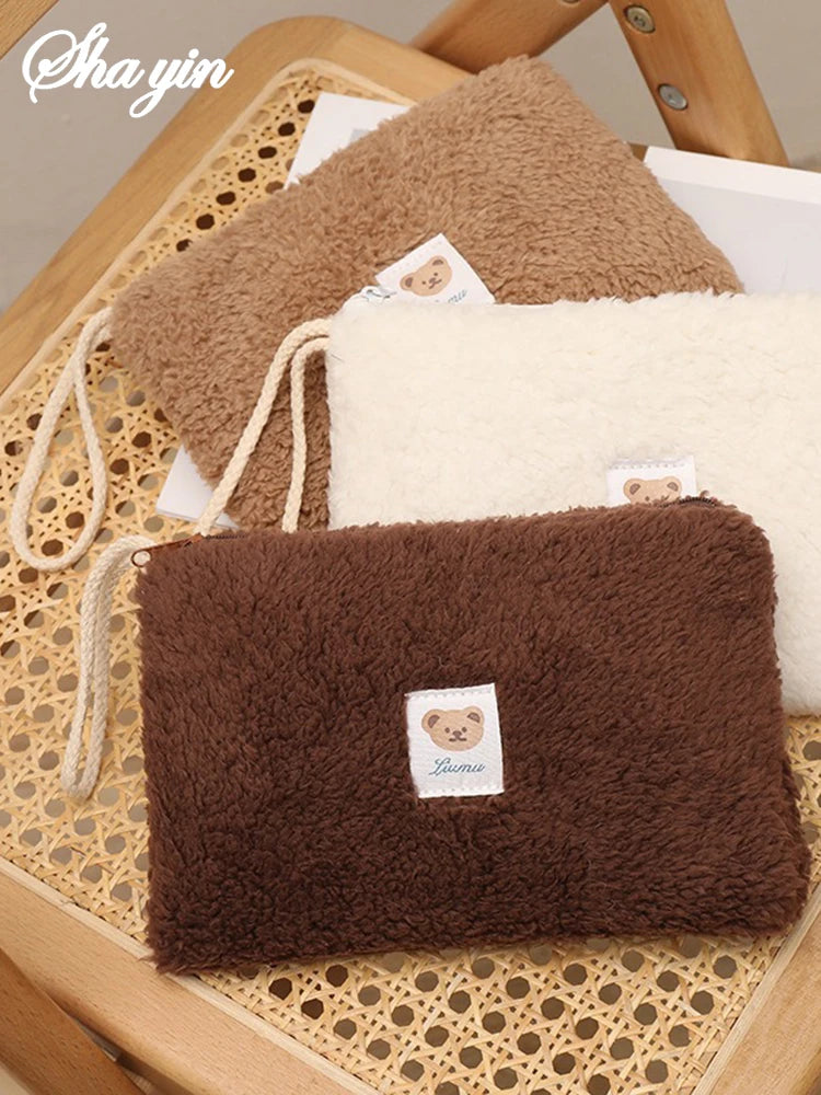 Large Capacity Cute Plush Travel Cosmetic Lipstick Storage Bag Women Makeup Kits Handbags Organizer Wallet Pencil Case Pouch Bag