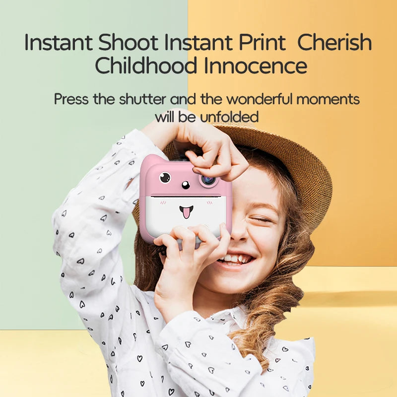 Kids Photo Camera Printer Mini Thermal Print Camera Children Digital Video Camera Toy Gifts for 4-12 Years Kids Girls Boys
