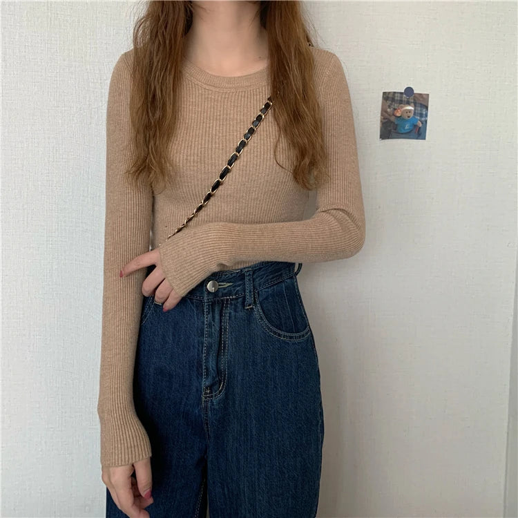 2026 New Women Sweater Autumn Winter Long Sleeve Pullover Basic Top Fashion O-neck Elastic Female Winter Solid Knitted Jumper