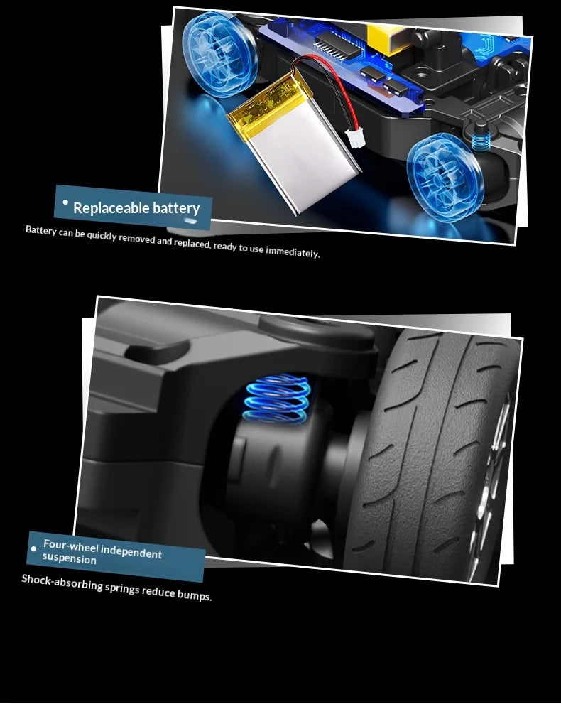 Mini Alloy RC Car 1:43 High-Speed Drifting Sports Car Boys Toy Four-Wheel Drive Simulation Race Car Remote Control Vehicle