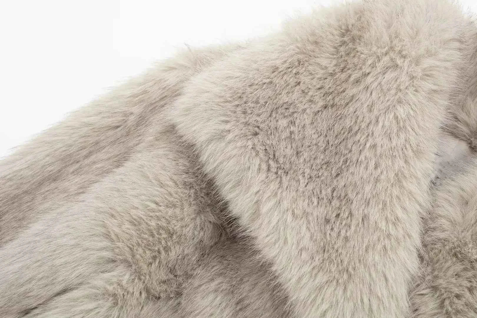 HH Women Fashion Cropped Faux Fur Jacket Coat Long Sleeve Front Snap-button Female Outerwear Chic Lapel Collar Thick Coat