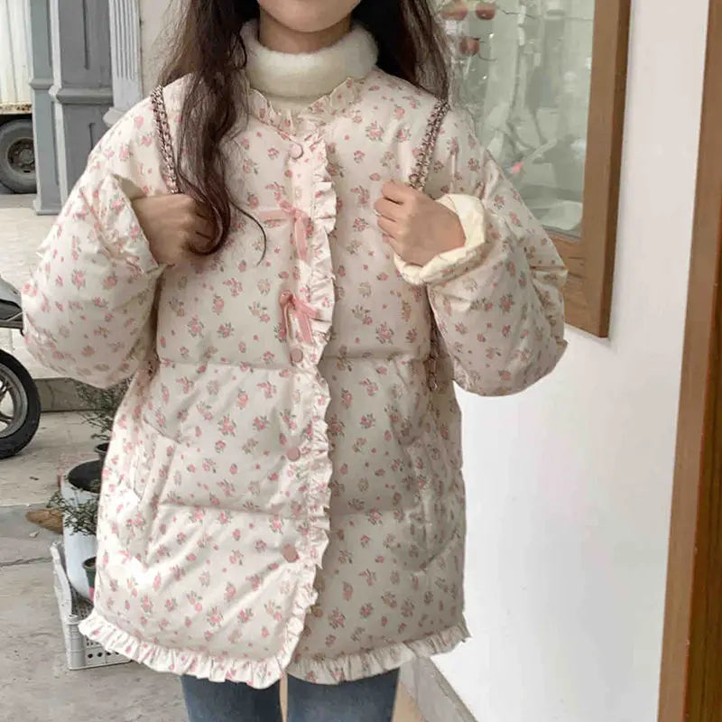 OCEANLOVE Autumn Winter Jackets Women Korean Fashion Sweet Ruffles Warm Parkas Coats  Vintage Thick Cute Outwears