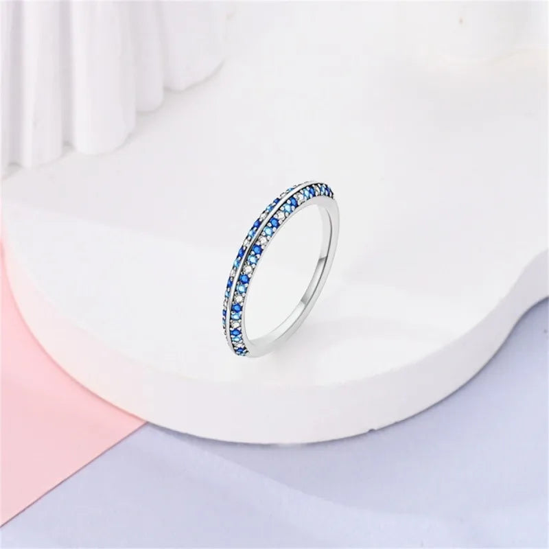 MISEFF Real 925 Sterling Silver Double Rings Simple Color Zircon Rings For Wedding Engagement Birthday Silver Jewelry Gift