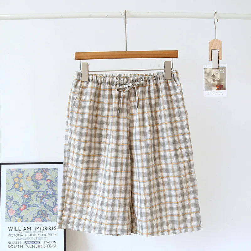 Summer Thin Loose Fit Women's Home Shorts Cotton Plaid Design Multi Colors Sleepwear Beach and Casual Wear Short Pants