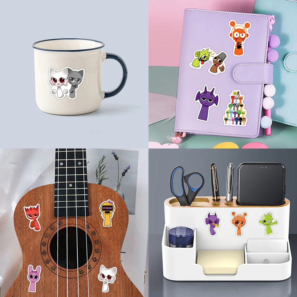 55pcs Funny Game Cartoon Incredibox Sprunki Stickers for Decorative Stationery Handbook Luggage Water Cup Laptop Sticker