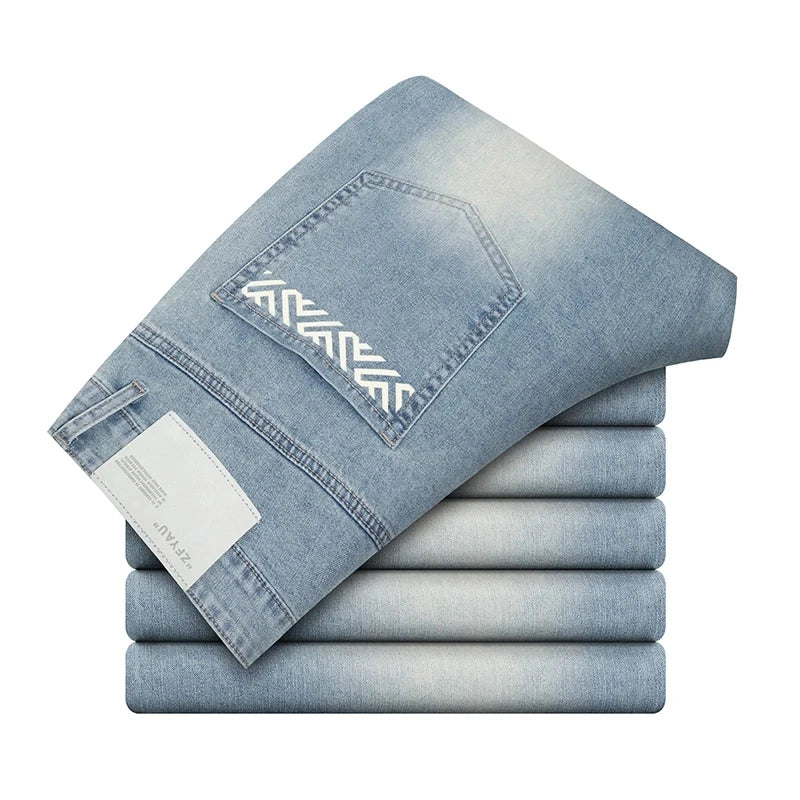 Men's Summer Thin Comfortable Jeans, Fashionable and Breathable Business Straight Pants, Loose Retro Casual Denim Trousers