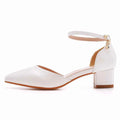Crystal Queen Women 7CM Thick High Heels Sexy Pumps White Wedding Bride Shoes Pointed Toe Buckle Strap Sandals