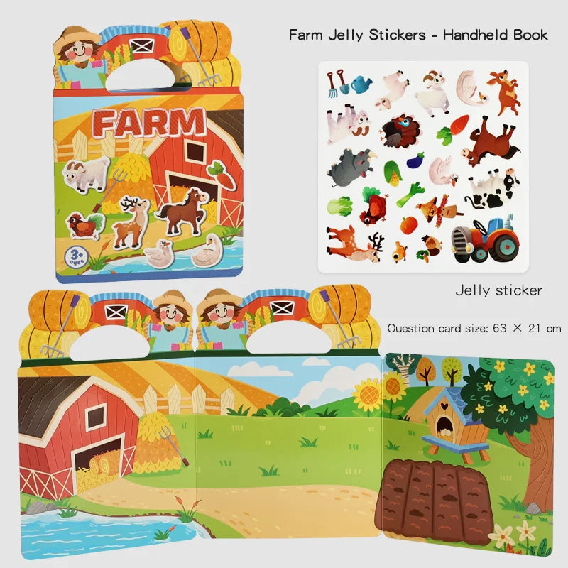 Kids' DIY Creative Jelly Sticker Book Reusable Portable Quiet Busy Paste Sticker Toy for Children