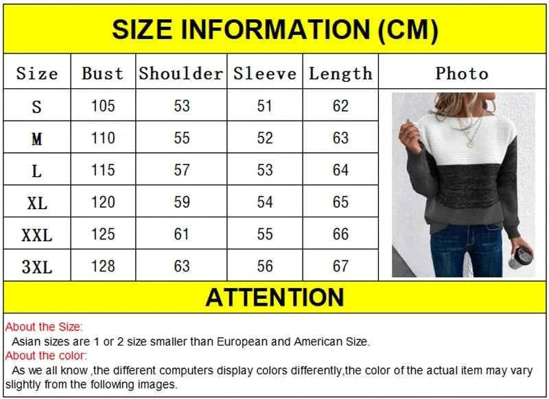 Women's Contrast Color Long Sleeve Round Neck Sweaters Female Stitching 2024 Fall Jumpers Lady Casual Warm Comfortable Pullover