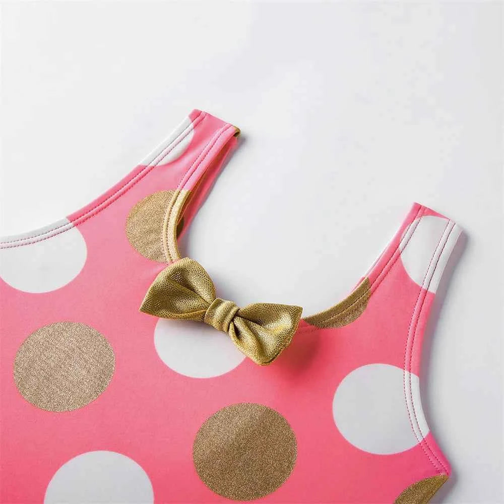 Girls' one-piece cartoon print swimsuit, children's polka-dot animal one-piece swimsuit with hollow back, beach wear