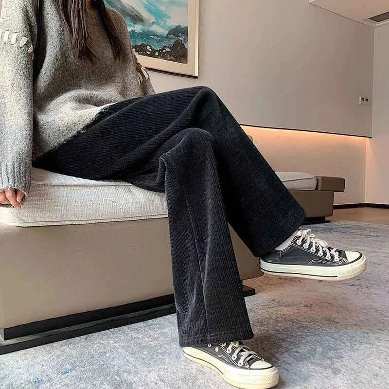 Women's Fleece Wide Leg Pants Winter High Waist Long Pants Loose Casual