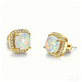 Multi-Color Available Opal Stone & Zirconia Earrings,Elegant Square Opal Studs,Silver Color Daily Luxury Jewelry,Gift for Women