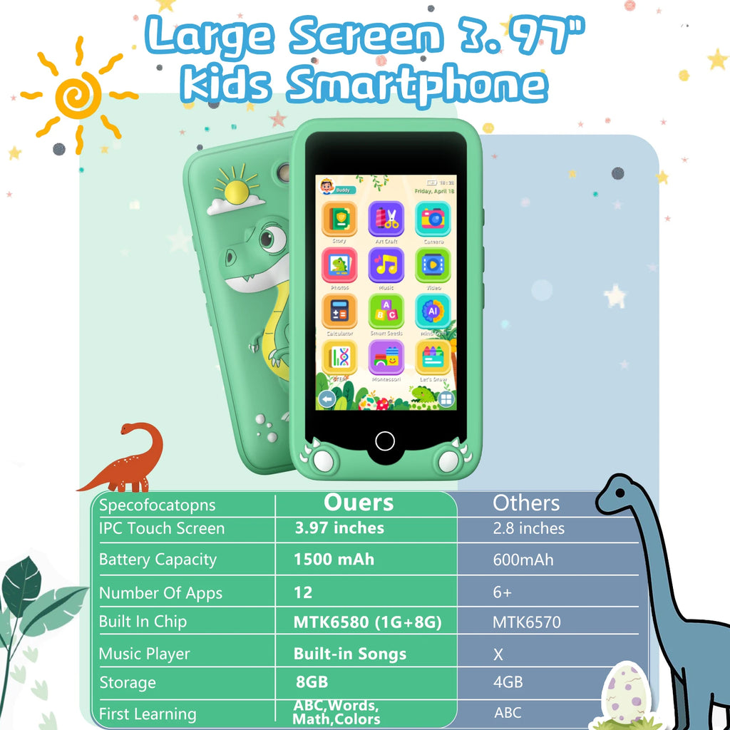 Kids' 3.97-inch Touch Screen Toddler Smart Phone Learning Toy, with Educational Games, High Capacity Children's Phone,Toy Phone
