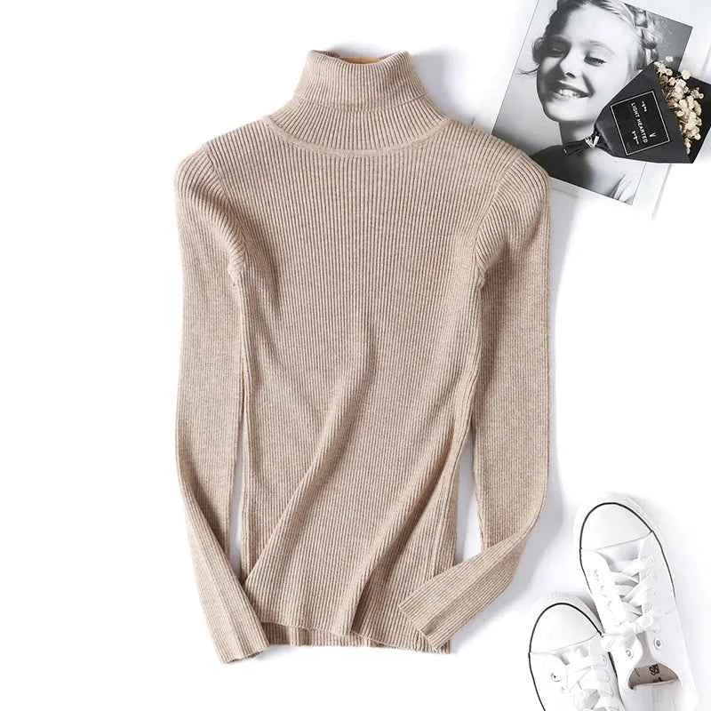 2026 Autumn Winter Women Long Sleeve Knitted Foldover Turtleneck Ribbed Pull Sweater Soft Warm Femme Jumper Pullover Clothes