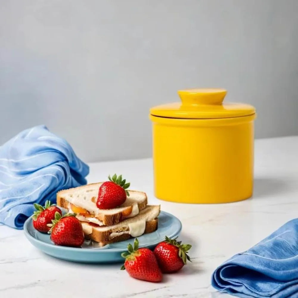 Kitchen Gadgets Ceramic French Butter Crock with Lid Solid Color Butter Cup Sealed Household Butter Jar Cheese