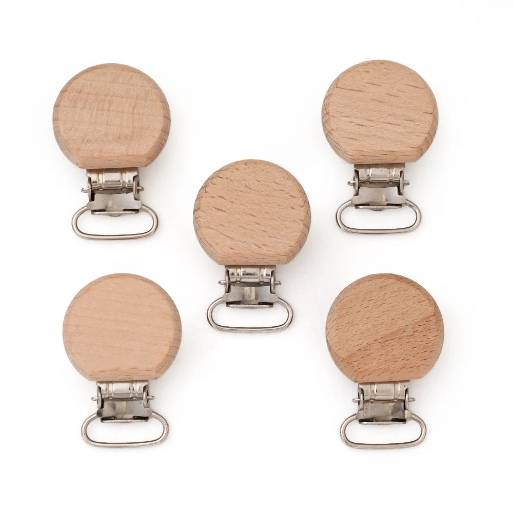 10Pcs Wooden Baby Pacifier Holder Metal Clip Beech Baby Pacifier Clips Chain Accessories Wooden Teether Toy BPA Free