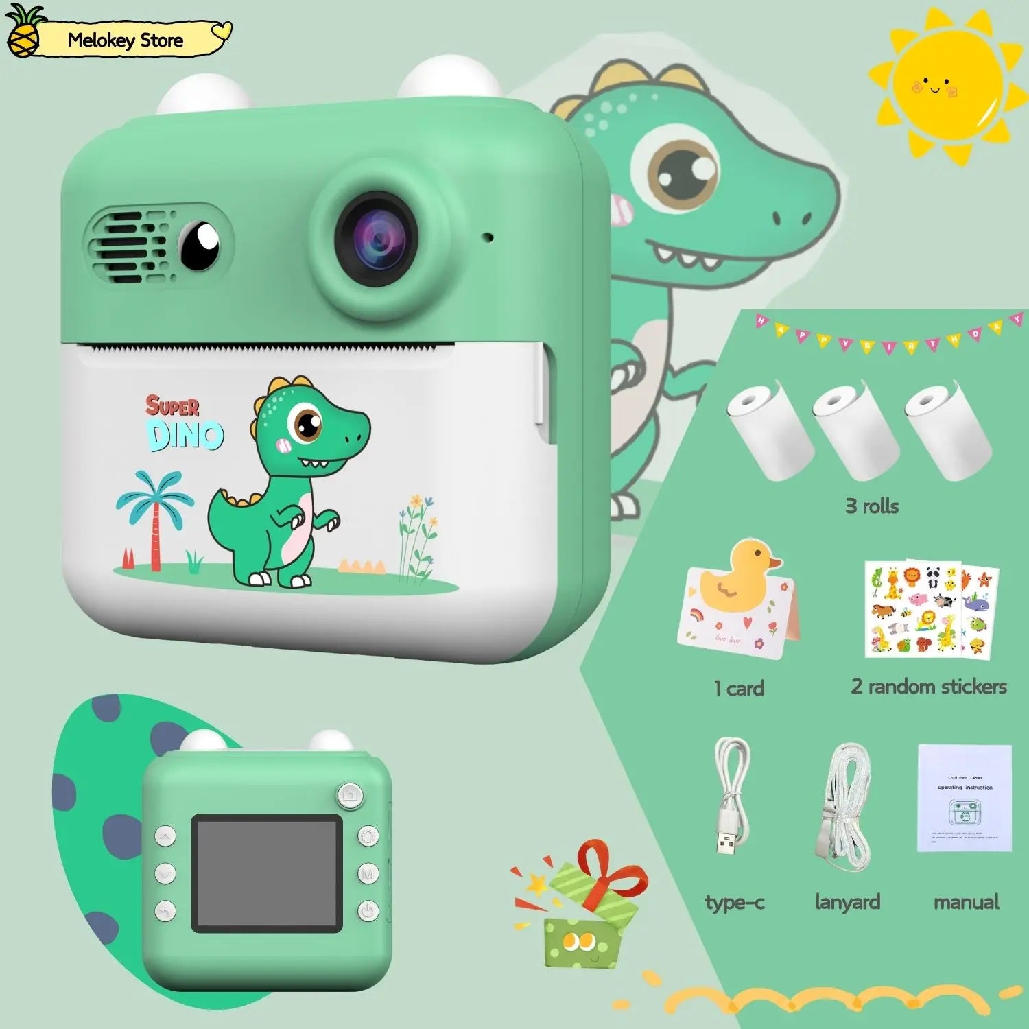 Kids Photo Camera Printer with Game Cute Bunny Mini Digital Video Child Instant Print Camera 4-12 Years Kids Girls Boyes Gifts