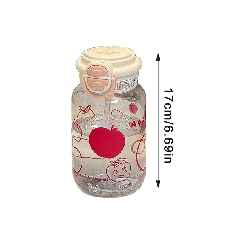 Cute Water Bottle With Straw Portable Plastic Up Cover Water Cup For Kid Kawaii Bottle Water Leak-Proof Cute Drinking Bottle