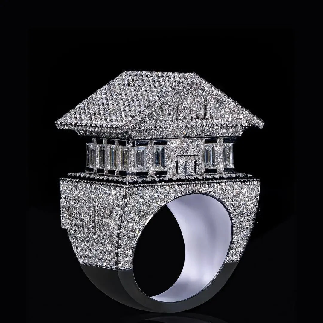 Custom Mansion House Design Iced Out Ring 925 Sterling Silver VVS Moissanite Diamonds Hip Hop Jewelry Luxury Men Women Gift