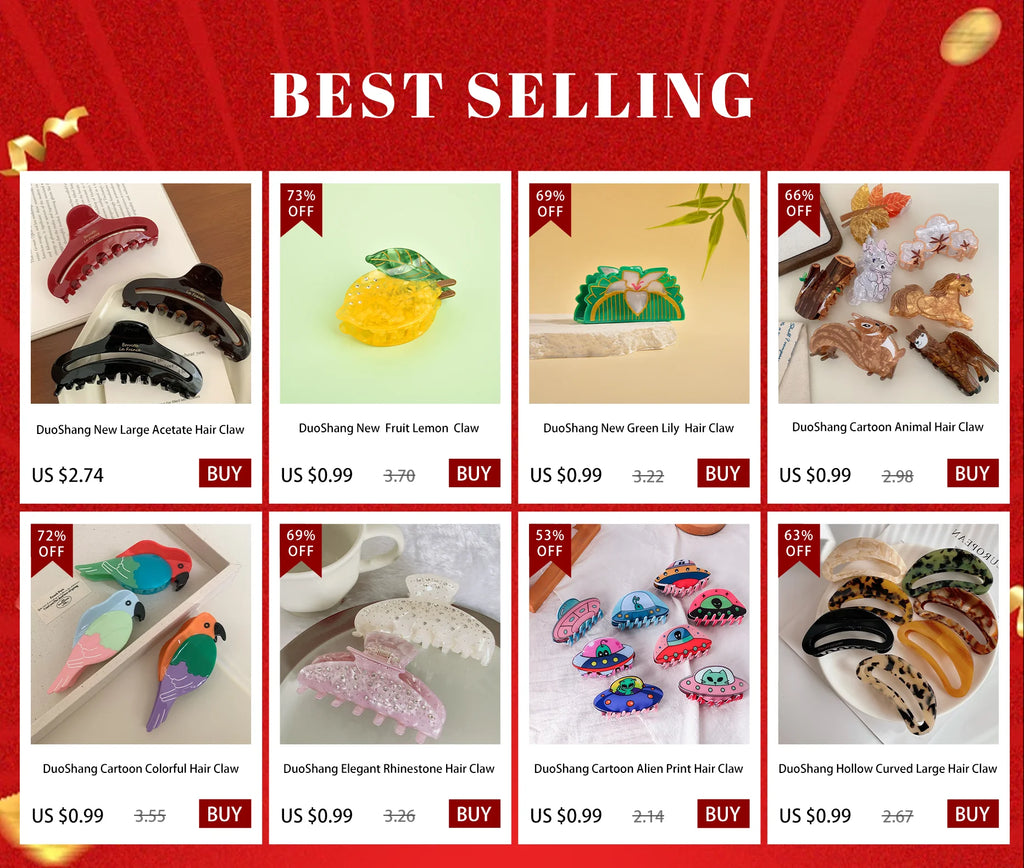 DuoShang Sweet Colorful Rhinestone Hair Claw Acetate Claw Clips Valentine's Day Crab Hair Clips for Women Girls Hair Accessories