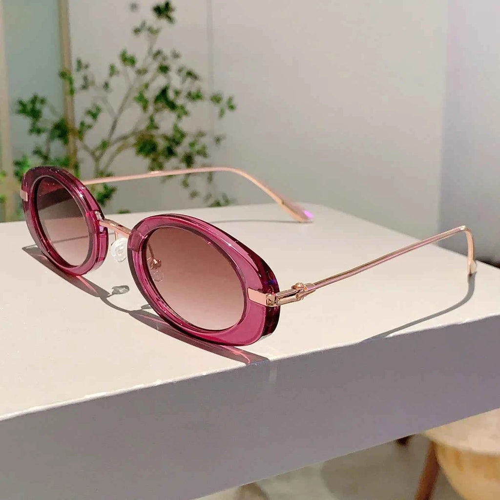 Small Oval Frame Retro Sunglasses Luxury Metal Designer Shades Women's Trendy Fashion Brand Leopard Beach Sun Glasses for Lady