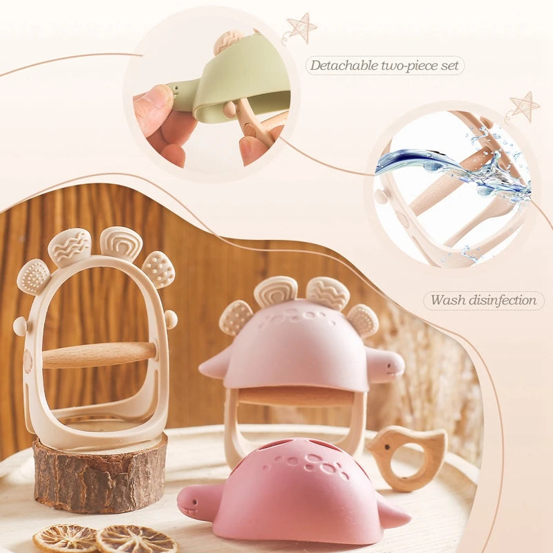 Baby Silicone Teether Dinosaur Silicone Gloves Baby Care Utensils 0 12 Months Dental Care Silicone Rattle Toys Chewing Gum Baby