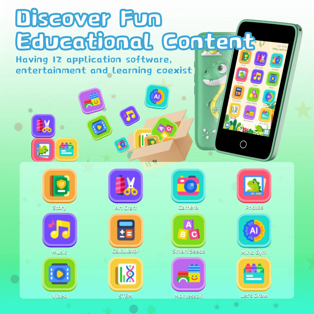 Kids' 3.97-inch Touch Screen Toddler Smart Phone Learning Toy, with Educational Games, High Capacity Children's Phone,Toy Phone