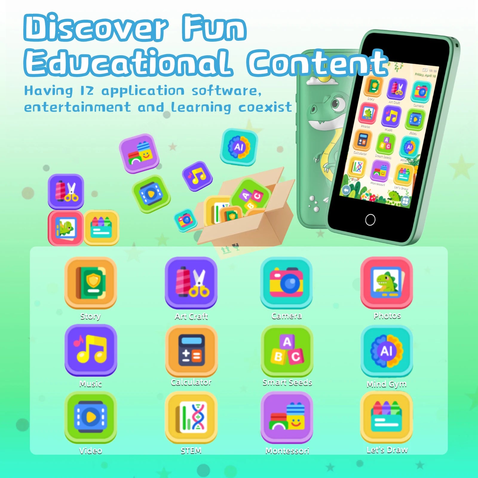 Kids' 3.97-inch Touch Screen Toddler Smart Phone Learning Toy, with Educational Games, High Capacity Children's Phone,Toy Phone