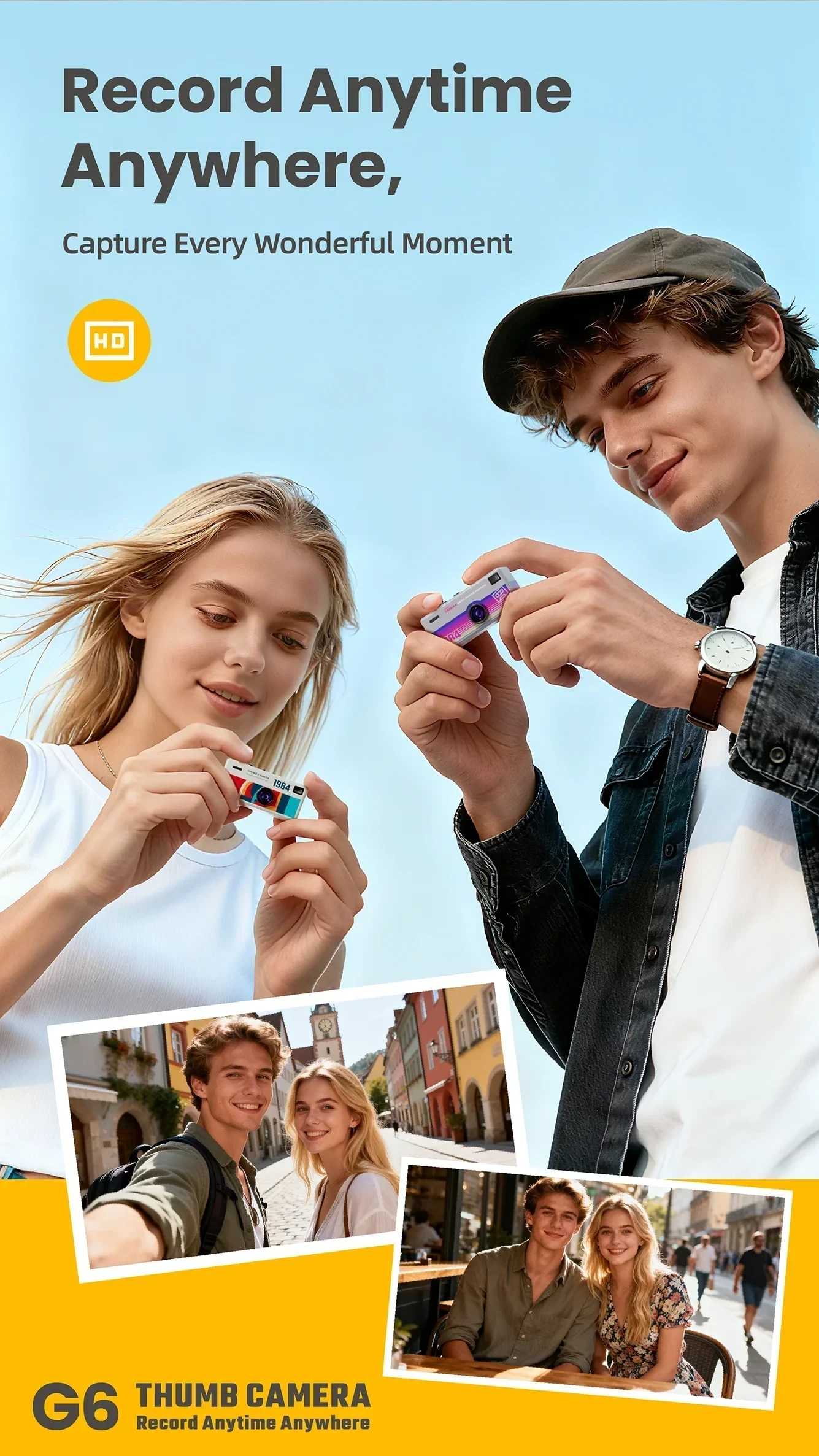 Thumb Camera 1080P FHD, 130° Wide-Angle Lens with AF Autofocus & Fill Light, Portable Mini Camera with TFT LCD Screen mini CCD
