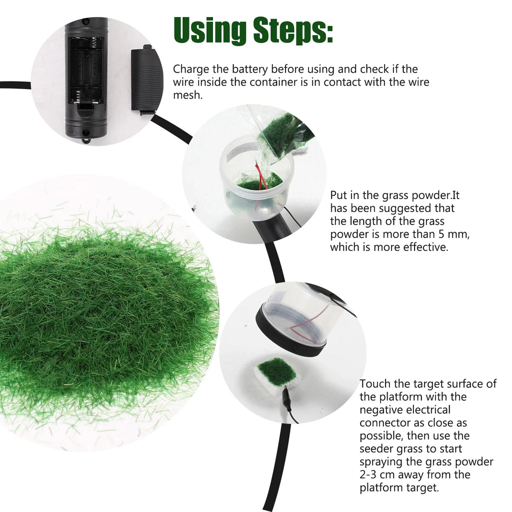 ABS Antiskid Handle Mini Static Grass Flocking Applicator with 4 Colors of Grasspowders for DIY Scenic Modelling Sand Table