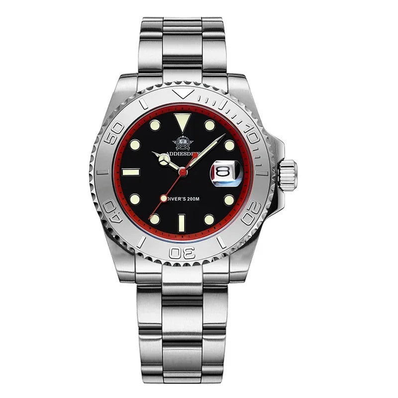 ADDIESDIVE Top Brand Mens Quartz Watches 41mm Stainless Steel Calendar Display Luxury Watch Luminous 200m Dive Casual Wristwatch
