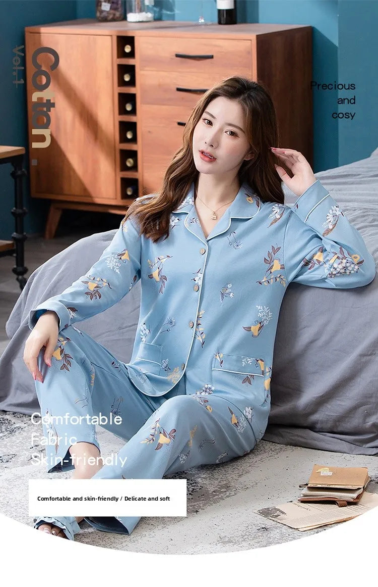 100% Pure Cotton Long Sleeve Sleepwear Set for Elderly Women Spring Summer Autumn Home Clothes Outwear Comfortable Home Suit